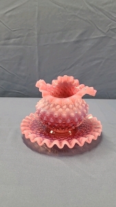 Opalescent Pink Hobnail Rose Bowl