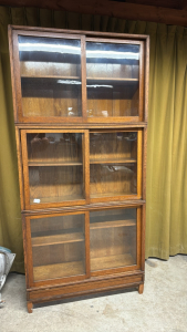 3 Section Sliding Door Oak Book Case