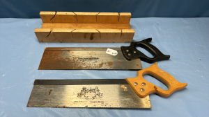 2 Hard Back Saws and a Mitre Box