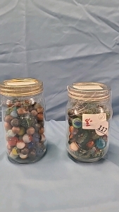 2 Jars of pre 1950's Marbles -5" High