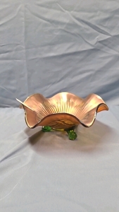 Iridescent Footed Fluted Glass Candy Dish