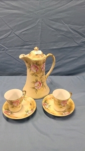 Nippon Cocoa Pot and 2 Matching Cups & Saucers