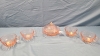 Pink Depression Glass Butter Dish and 4 Cups