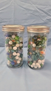 2 Jars of Assorted 1980's Marbles -6.5" High