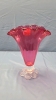 Cranberry Glass Fan Vase - 3