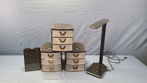 Desk Lamp, 3 -3 Drawer Plastic Units & 4 Frames