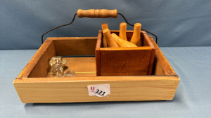 Wooden Box & Child's Wooden 5 Pin Bowling Set