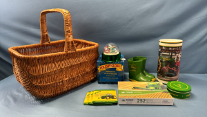 John Deere Items in a Wicker Basket