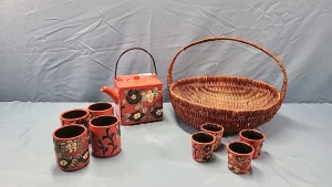 Oriental Style Tea Pot w/ 4 Large & 4 Small Cups