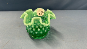 Green Opalescent Fluted Hobnail Bowl