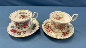 2 Royal Albert Cups & Saucers -August & June