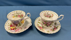 2 Royal Albert Cups & Saucers -April & June