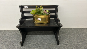 Wooden Doll Bench with Brass Planter