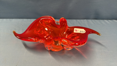 14" Red Art Glass Dish