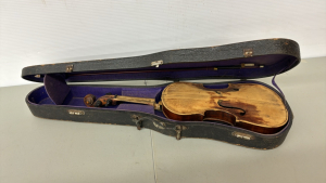 Violin In Pieces with Bow in Cardboard Case