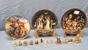 11 Tea Figurines on 3 Collector Style Plates