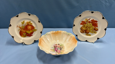 2 -8" Royal Winton Plates and 8" Czech Fruit Bowl