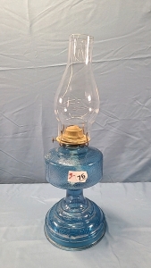 Repro Coal Oil Lamp with Blue Base