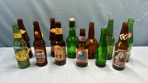 Assorted Amber & Green Glass Drink Bottles