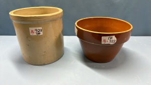 7" High Open Top Crock & 6" High Shilling Crock