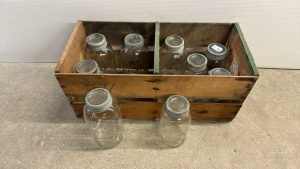 9 Crown Sealer Jars in Rustic Wooden Crate